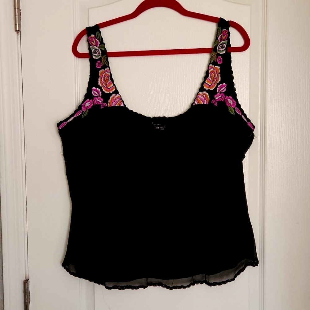 321- ECI New York Silk Embroidery Floral Tank Top Size 22W